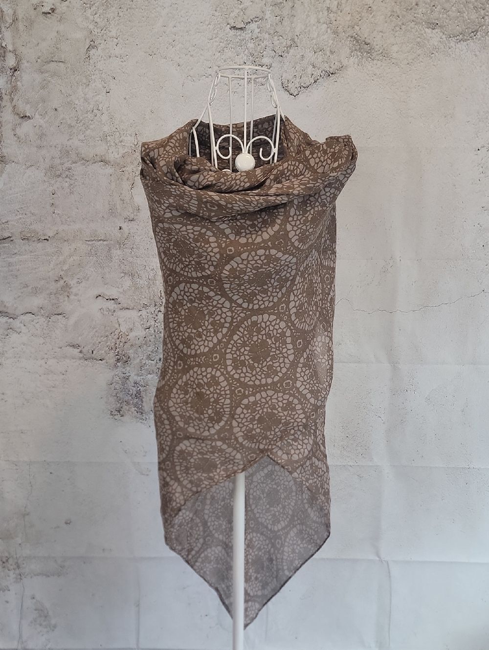 Halogen Scarf Neutral Brown Medallion Print Lightweight Wrap Viscose Square 53"
